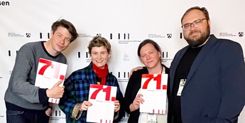 Gregor Božič (režiser), Marina Gumzi (producentka), Iza Strehar (scenaristka) in Žiga Virc (reži…