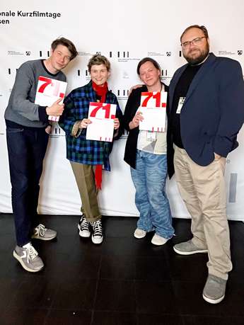 Gregor Božič (režiser), Marina Gumzi (producentka), Iza Strehar (scenaristka) in Žiga Virc (reži…